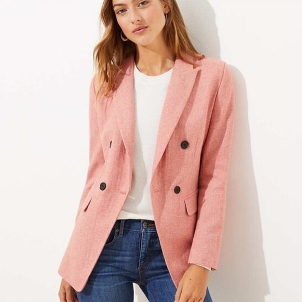 LOFT - Melange Double Breasted Wool-blend Blazer - Old Rose (Pink)